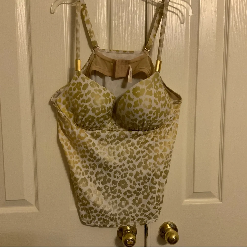 Rare Find!! Cacique Tankini Swim Set - Gold & White Leopard - 42C Top/16 Skirt - Picture 2 of 12